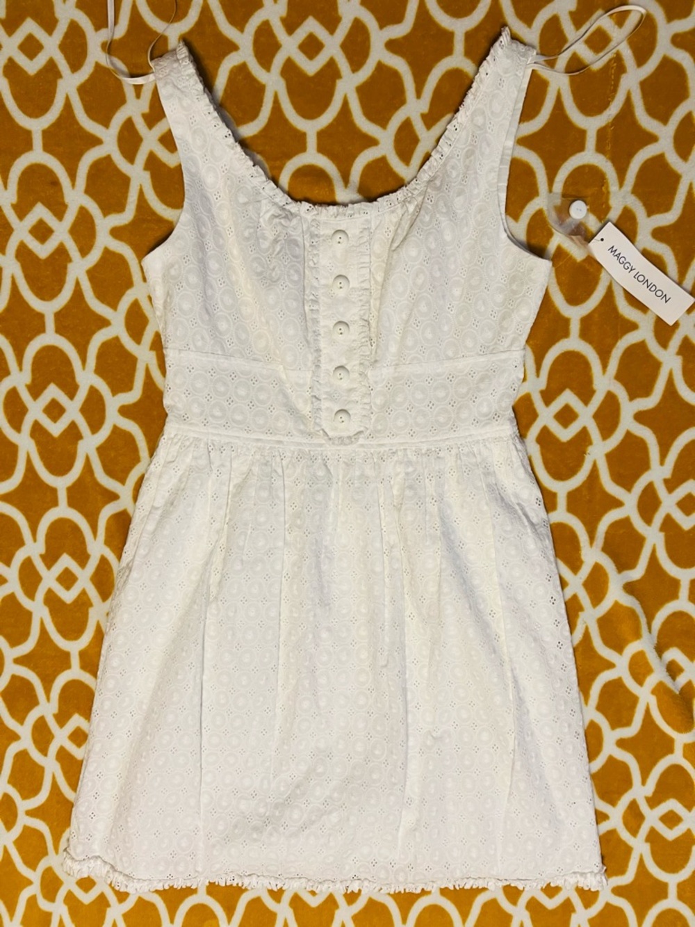 Maggy London Mustard and White Geometric Print Dress